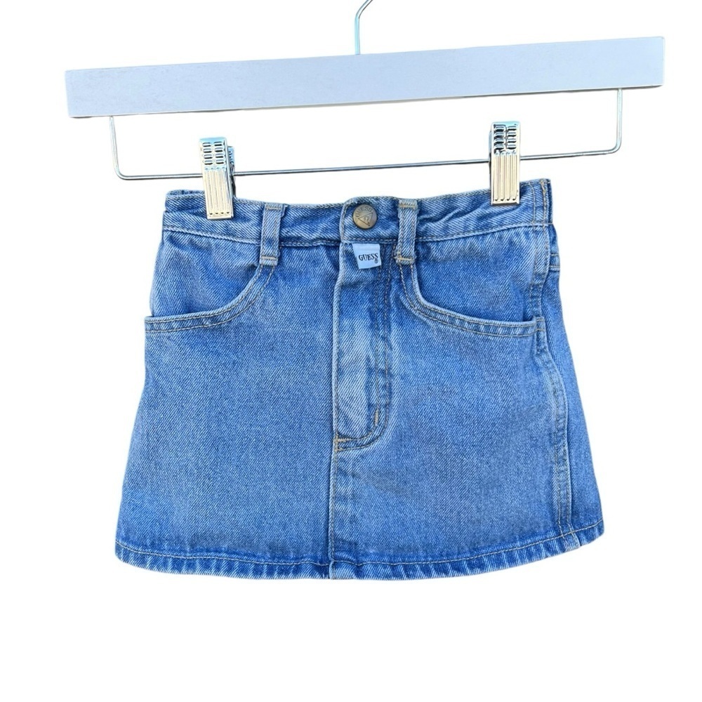 Vintage Baby Guess Jeans Denim Mini Skirt Made in USA Talon Zip 4Y Elastic Waist